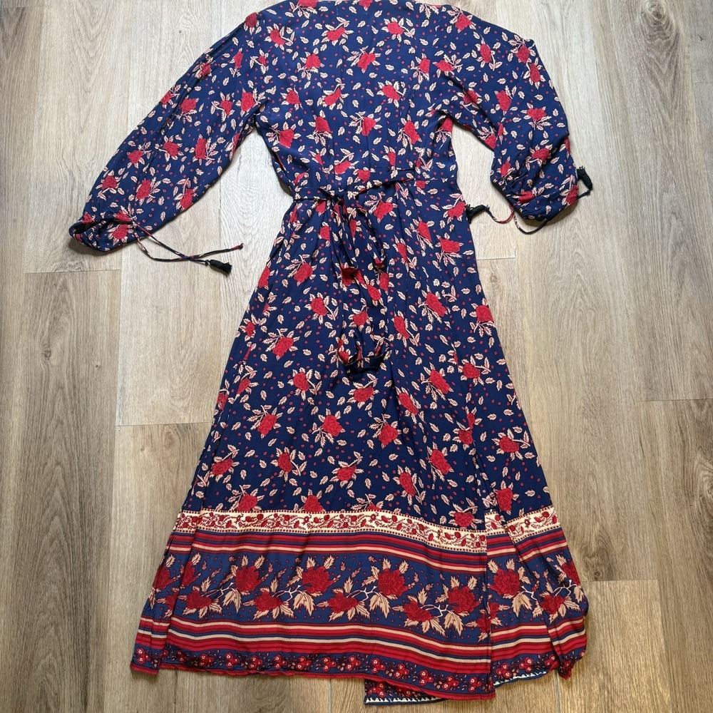 Faithfull the Brand | Atlas- Navy Blue Floral Print Wrap Dress | Size 8 - Picture 3 of 8